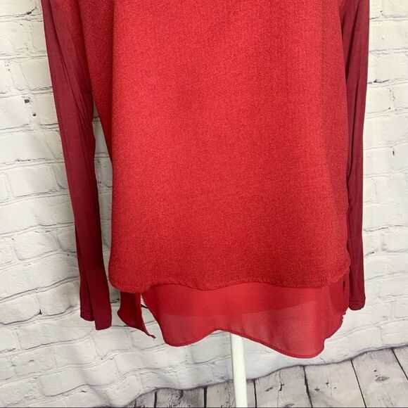 Lumiere Red mixed material long sleeve top - Picture 4 of 11